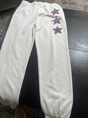 Vintage Havana White Joggers with Blue Star Appliqués